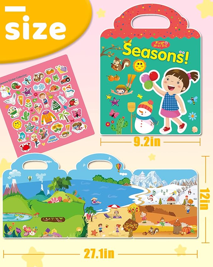 Benresive Reusable Sticker Books for Toddlers, Fun Travel Stickers for Kids, Toddler Sticker Book, Crafts Activities for Toddlers, 3 and Up Birthady Gifts - Season