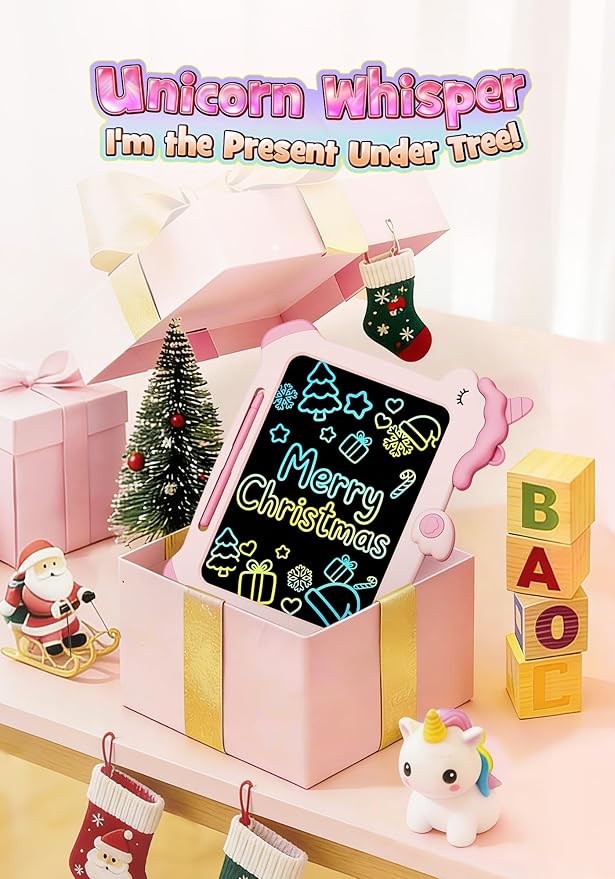 Kikapabi LCD Writing Tablet for Kids, Unicorn Colorful Screen Doodle Board, Electronic Drawing Pad, Educational Toy, Toddlers Travel Toy, Christmas Birthday Gift for 3 4 5 6 7 Year Old Girls Pink