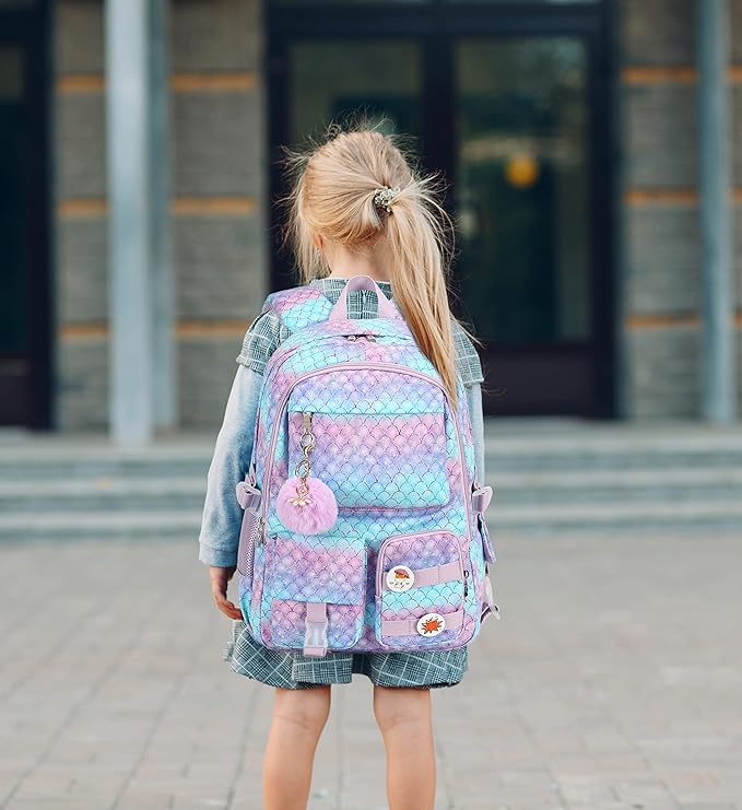 KIDNUO Girls Backpack,15.6 Inch Laptop School Bag Large Primary Elementary Middle College Bookbags Kids Backpacks for Teens Girl Women Students Anti Theft Travel Daypack (Purple)