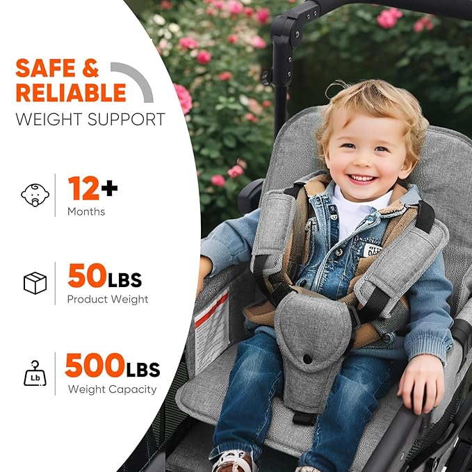 Sekey Wagon Stroller for 2 Kids, Luxury 4-in-1 Stroller Wagon - Premium Quality with Convertible Seats, Adjustable Push Handles, Removable Canopy, Snack Tray & Cooler, US Certified