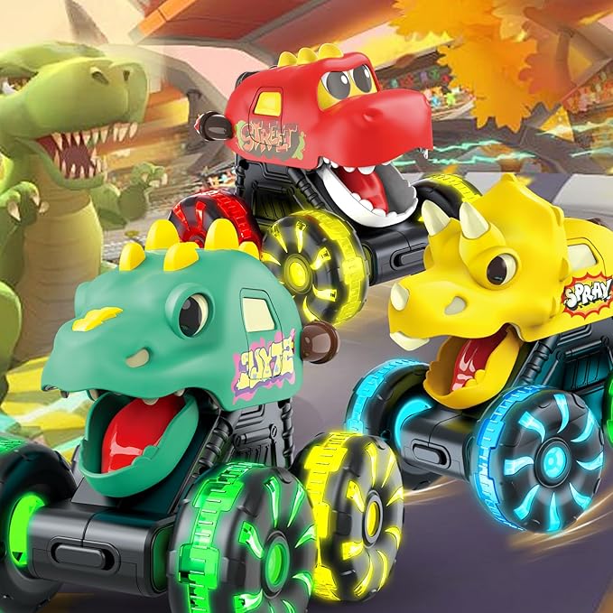 Monster Truck Toys Dinosaur Cars for Toddlers 1-3, Press and Go Cars Truck Toys for 1 2 3 4 5 Year Old Boys Girls Gift, Light Up Boy Toy Dinosaur Cars for 2 3 4 One Two Year Old Boy Birthday Gifts
