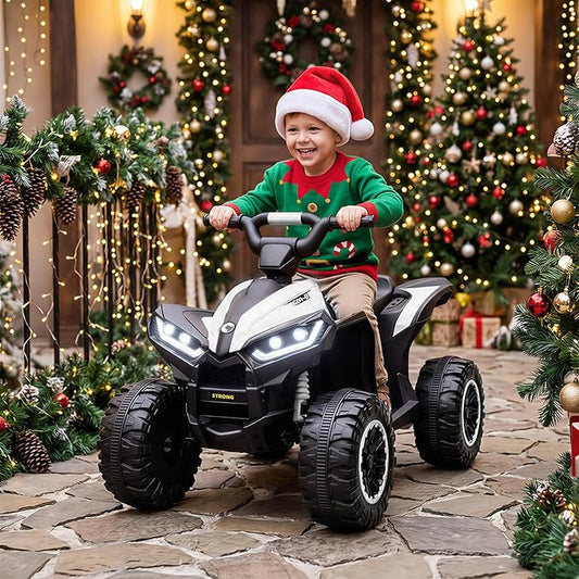 Aosom 12V Kids ATV Quad Car with Forward & Backward Function, Four Wheeler for Kids with Wear-Resistant Wheels, Music, Electric Ride-on ATV for Toddlers Ages 3+ Years Old, White