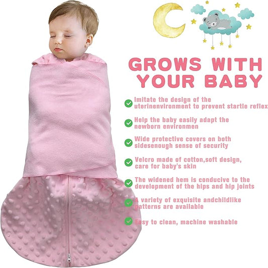Fleece Newborn Sleep Sack Baby Swaddle,3-Way Adjustable Wearable Blanket,2 Pack Fleece Swaddling Sleeping Bag TOG 2.0, (Gray & Pink, 3-6 Months)