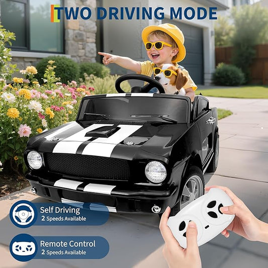 12V Ride on Car for Kids, Licensed Shelby GT350 Electric Toy with Parent Remote Control, 3 Speeds, LED Headlights, Music & Safety Belt for Toddlers