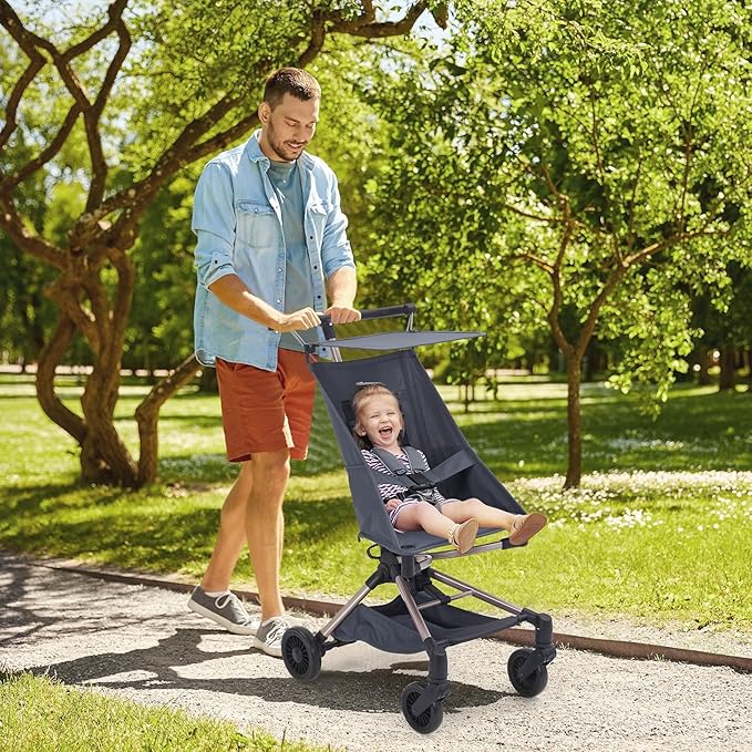 Convenience Travel Stroller,Lightweight Compact Stroller Airplane-Friendly One-Handed Folding,Design Perfect for Toddlers,Large Storage Basket & Breathable Canopy,Blue
