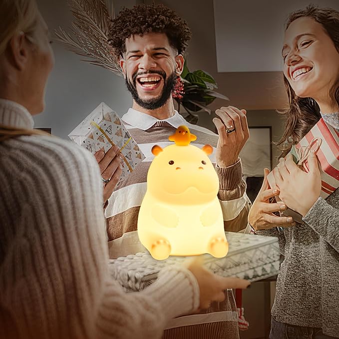 BemeedLigt Hippo Night Light, Cute Silicone Squishy LED Lamp, Dimmable Nursery Nightlight, Rechargeable Bedside Table Lamp with Touch Sensor, Gifts for Bedrooms,Living Room,Breastfeeding