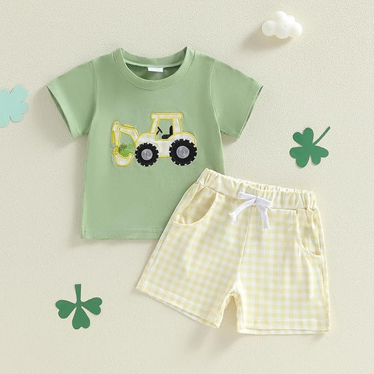 Baby Boy St Patricks Day Outfit Clover Embroidery Short Sleeve T-shirt Tops Shorts Set Toddler Spring Summer Clothes
