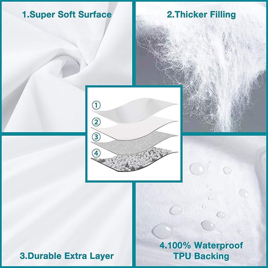 Lunsing Soft 2 Pack Twin XL Size Waterproof Mattress Protector with 6-16 Inches Deep Pocket, White