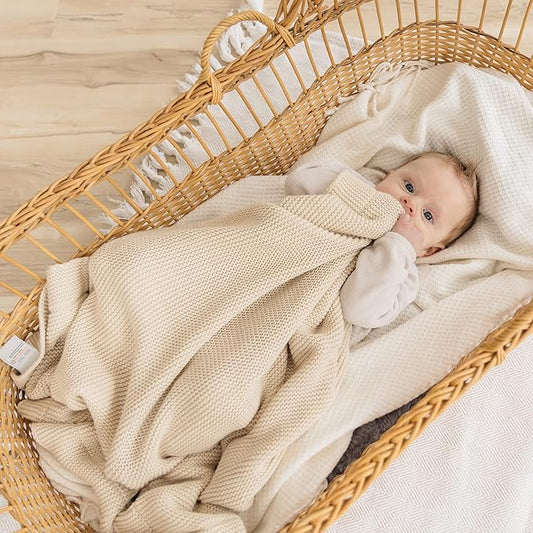 Natemia 100% Organic Cotton Knitted Baby Receiving Blanket for Newborn, Infant & Toddler – Ultra Soft 30" x 40" Crib, Stroller & Nap Time Cover for Boys and Girls – Baby Cotton Blanket