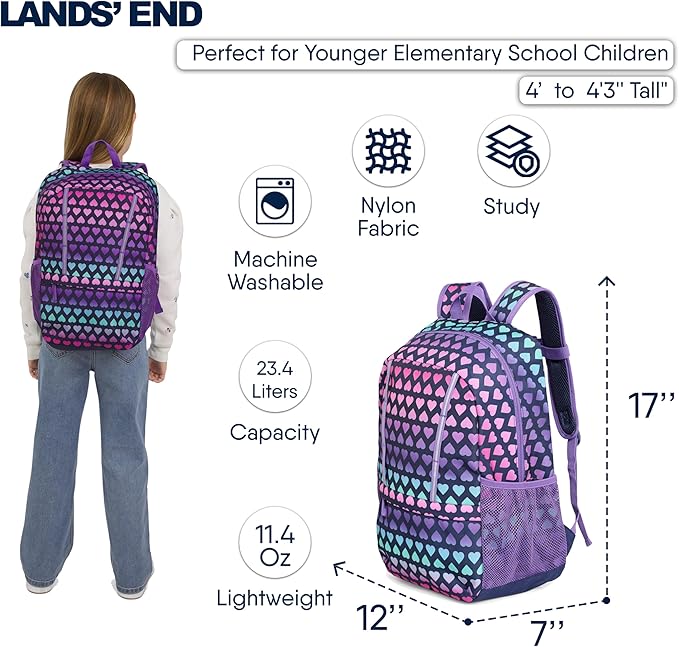 Lands' End Unisex Kids Medium ClassMate Lightweight Durable Elementary School Backpack, Rose Violet