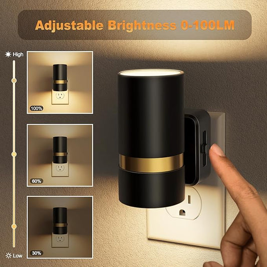 JandCase Night Lights Plug into Wall, Automatic Night Light with Dusk to Dawn, 2 Pack 0-100LM Dimmable Plug in LED Nightlight 3000K Soft Warm for Bedroom, Hallway, Stairs