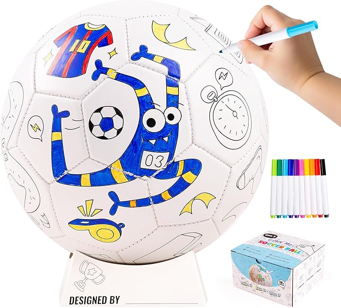EVERICH TOY Paint Your Own Soccer Ball with Markers, Toddler Arts and Crafts Kits Soccer Gifts for Girls Boys, Size 3 Monster Toys Coloring Custom Soccer Ball Birthday Gifts for Kids 3 4 5 6-8 8-12