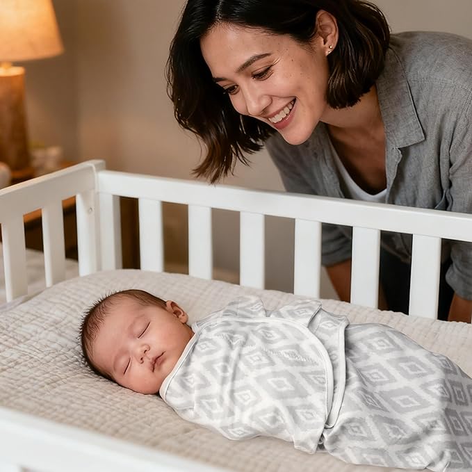 Baby Swaddles for Newborn Organic Cotton,Soft & Snug Newborn Velcro Swaddle 0-3 Months Sleep Sack Helps Calm Startle Reflex, 2-Pack Wrap Nursery Swaddling Blankets Elephant