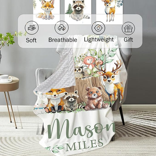 Personalized Baby Crib Bedding Set: 4 Piece Custom Gift Crib Bed Set with Name - Animal Stump Design, Nursery Bedding Set for Baby Girls,Newborn Boys Girls Crib Sets, Crib Bedding Shower Gifts