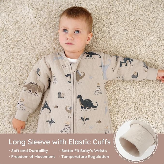 Yoofoss Baby Sleep Sack 0-6 Months 1.0 Tog Long Sleeve Sleep Sack Organic Cotton Wearable Blanket for Newborns 2-Way Zipper Quilted Sleeping Sacks(Small)
