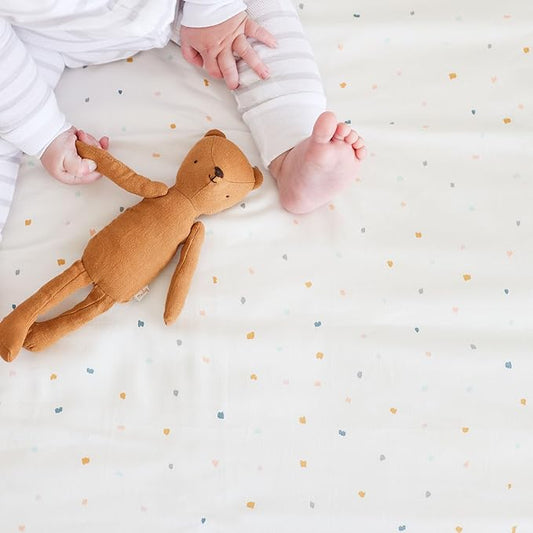 Makemake Organics GOTS Certified Organic Cotton Fitted Crib Sheet Soft Breathable (28"x52", Dotty)