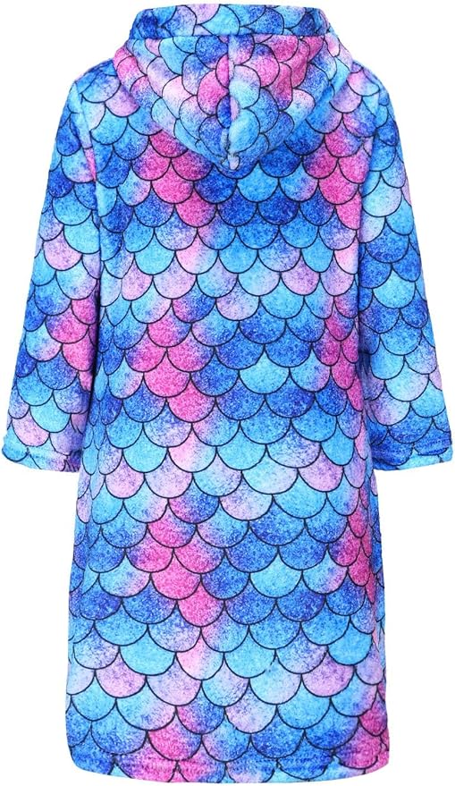 Jxstar Girls Bathrobes Kids Hooded Robes Plush Fleece Pajamas Soft Coral Sleepwear