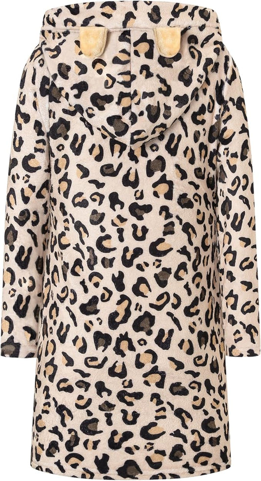 Umeyda Girls Fleece Hooded Robes, Warm Printed Bath Robe for Kids Soft Fuzzy Bathrobe for Gifts