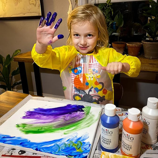 milo Kid's Washable Finger Paint Set of 8 Colors | 8 oz Bottles | Safe and Non-Toxic | Made in the USA | Arts & Crafts Paints for Kids, Toddlers, Pre School Supplies Painting Set for Children | Easy Pour and Squeeze Bottles