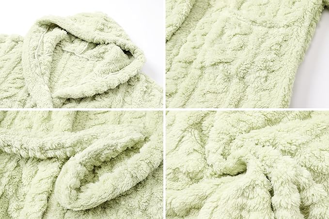 Umeyda Girls & Womens Twist Fleece Robes, Hooded Soft Warm Bath Robe for Kids Womens Fuzzy Bathrobe for Gifts