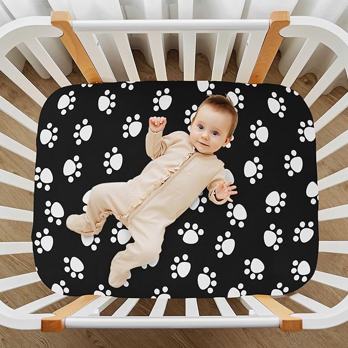 White Paw Dog Crib Sheets Soft Breathable Fitted Baby Crib Sheets Mattress Cover for Girl Boys, 52" x 28" x 9"