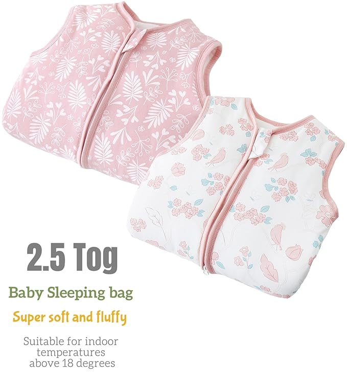 Toddler Sleep Sack with Feet 2-3 T, 2.5 TOG Cotton Baby Wearable Blanket with Legs, Winter Sleep Bag Walker with 2-Way Zipper, Floral