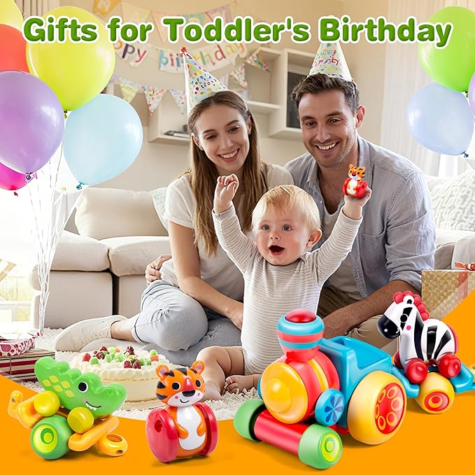 Toddler Toys for 1 Year Old Boy Gifts: Learning Animal Train Set for 1 2 3 Old Boy and Girl, Forest-Themed Push Car Baby Toy for 12-18 Months, 1st First Birthday Gifts for Toddlers 1-2