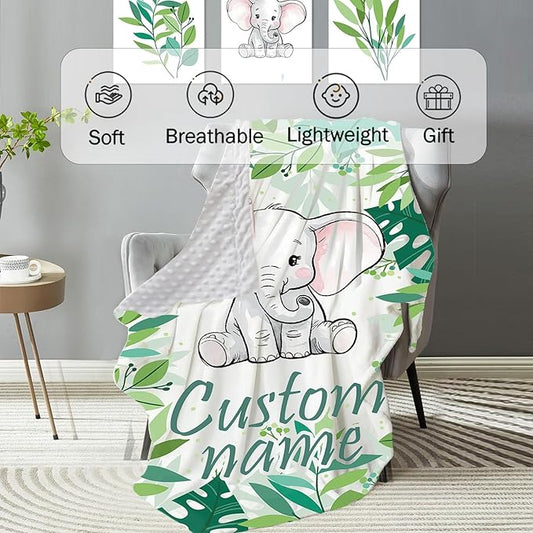 Personalized Baby Crib Bedding Set: 4 Piece Custom Gift Crib Bed Set with Name - Green Elephant Design, Nursery Bedding Set for Baby Girls,Newborn Girls Crib Sets, Crib Bedding Shower Gifts
