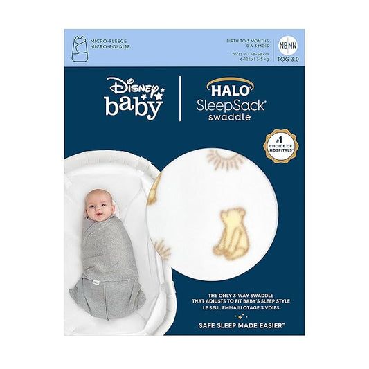 HALO Micro-Fleece Sleepsack Swaddle, 3-Way Adjustable Wearable Blanket, TOG 3.0, Sunshine Winnie, Small, 3-6
