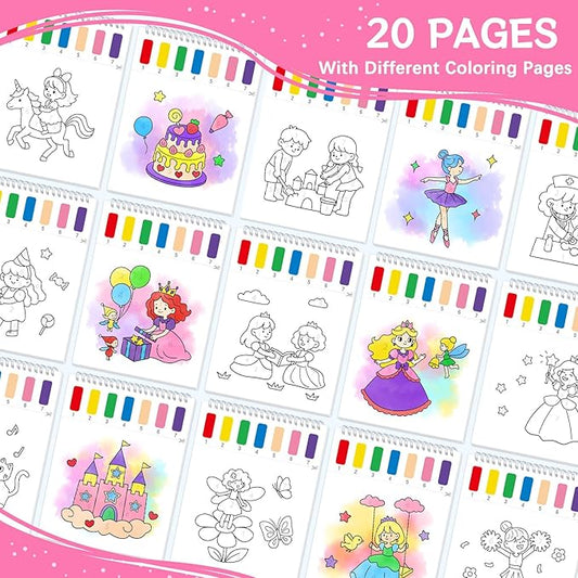 SOCOLER Paint with Water Coloring Books for Toddlers,Princess and Party Theme Mess Free Watercolor Painting Papers for Kids Water Color Paint Kit Art Craft Birthday Gift for Ages 1-3, 4-8