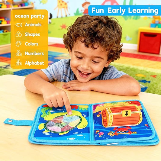 Ocean Busy Book for Toddlers 1-3, Montessori Busy Board Educational Learning Toys for 1 2 3 Years Old Boy Girl Birthday Gifts,Toddler Toy Airplane Travel Essential Sea Animals Activity Books