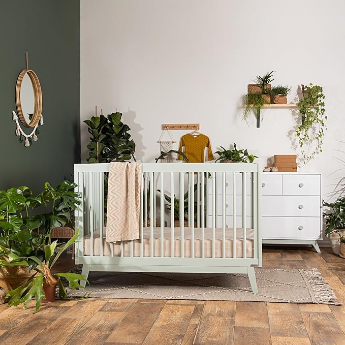 dadada Baby Soho 3-in-1 Convertible Wooden Crib to Toddler Bed - Made in Italy, GREENGUARD Gold Certified, Baby-Safe Finish, Handcrafted Beechwood, Modern Design, 3 Adjustable Heights (Sage)