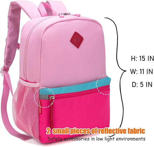 HawLander Little Kids Backpack for Boys or Girls, Toddler School Bag Fits 3 to 6 years old, Pink, 15 Inch