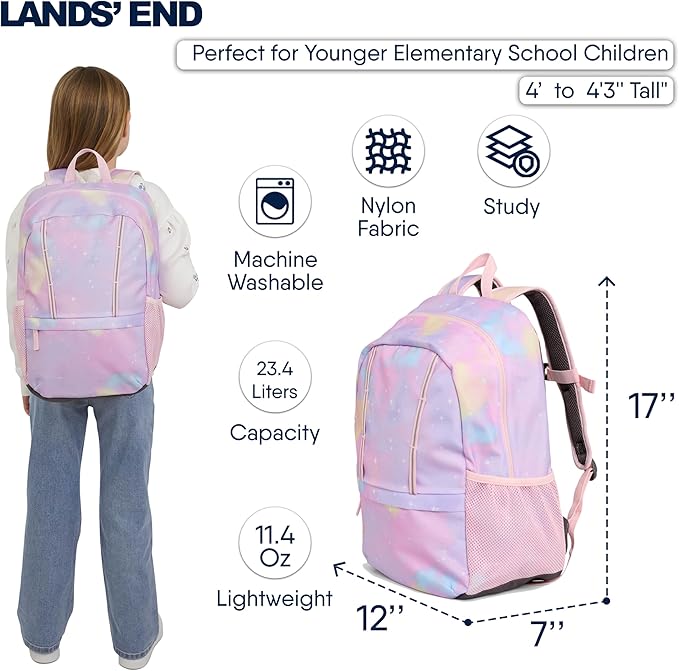 Lands' End Unisex Kids Medium ClassMate Lightweight Durable Elementary School Backpack, Desert Rose