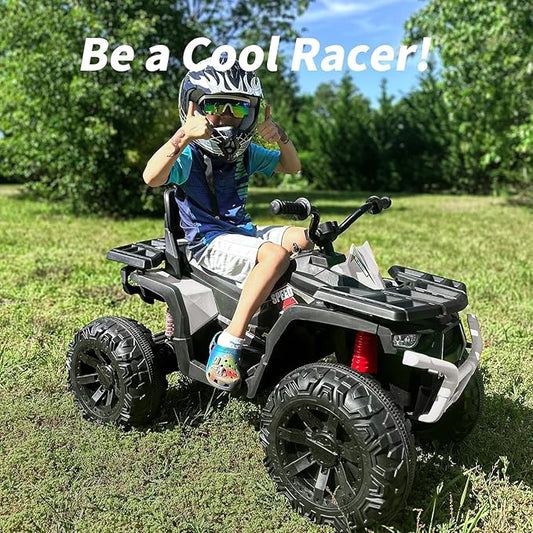 Kids ATV 4 Wheeler, 24V Ride On Toys Car for Big Kids with 400W Motor, 2 Seater - White