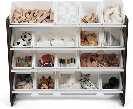 Humble Crew Supersized Toy Storage Organizer with 16 Removable Bins, Espresso/White – Large Toy Storage for Toddlers Ideal for Kids' Rooms, Playrooms, and Nurseries - Modern Toy Bins for Kids