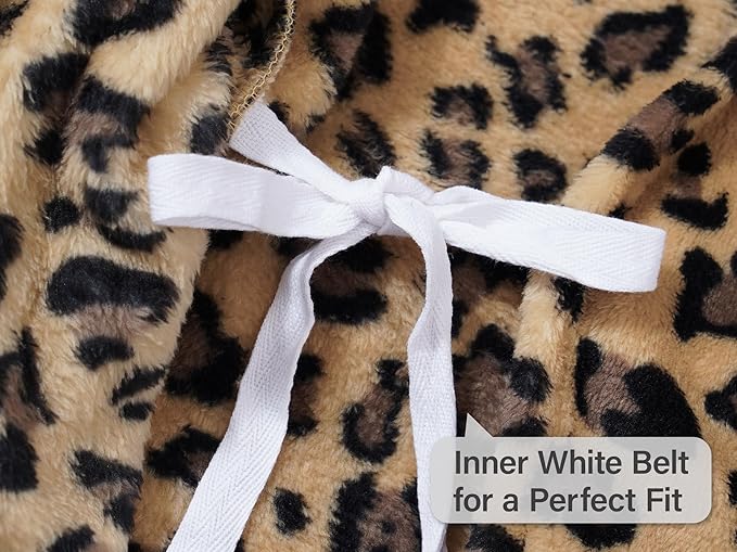 Topgal Leopard Cat Robe for Girls Fleece Toddler Kids Teen Hooded Bathrobe Size 4T-18