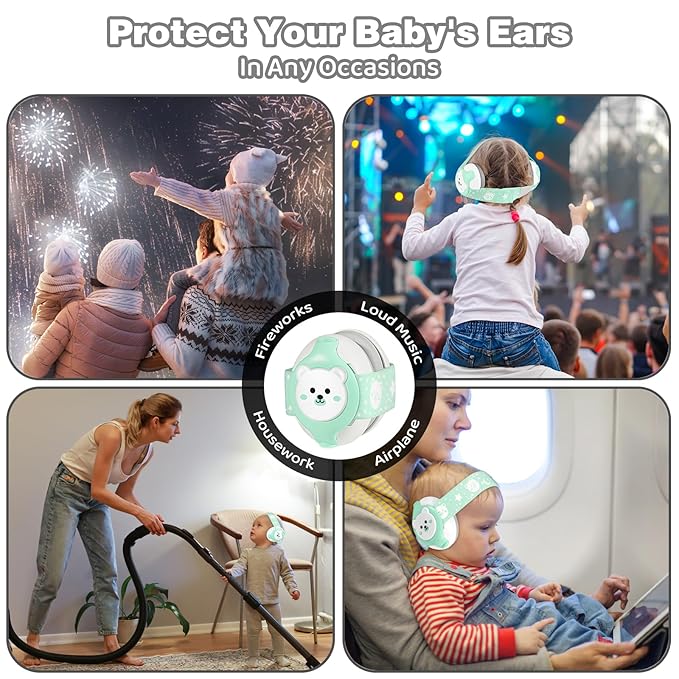 Baby Earmuffs,Bear Infant Headphones Noise Cancelling Infant Ear Protection with Adjustable Headband Baby Sound Proof Headphones,Baby Travel Essentials for Travel/Sleep/Plane/Noisy Event