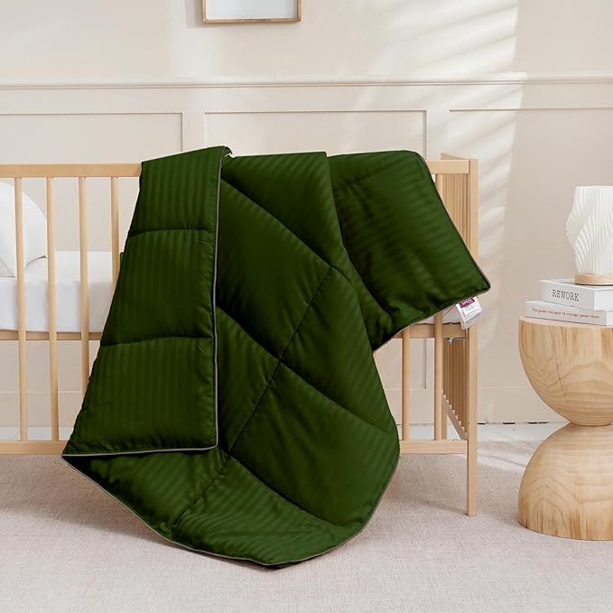 ZPECC Toddler Down Alternative Comforter, 39x47 Hypoallergenic Baby Blanket Quilt, Soft Breathable Lightweight All Season Kids Duvet Insert for Crib Stroller Cot Daycare, Olive Green