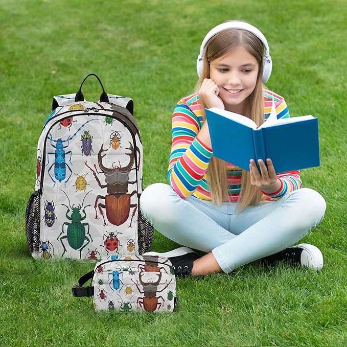 Jucciaco Bugs Small Beetles Insect Backpack with Lunch Bag, School Backpack for Teens Boys Girls Kids Backpacks Set