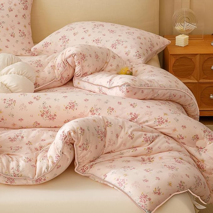 3PCS Comforter Twin Size Bed Set, Ultra Soft Marshmallow Fluffy Comforter Sets, Cute Bedding Set for Kids Girls Teen, Microfiber Lightweight All Seasons Bedroom (Pink Petals)