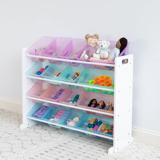 Humble Crew Supersized Toy Storage Organizer with 16 Removable Bins, Unicorn – Large Toy Storage for Toddlers Ideal for Kids' Rooms, Playrooms, and Nurseries - Modern Toy Bins for Kids