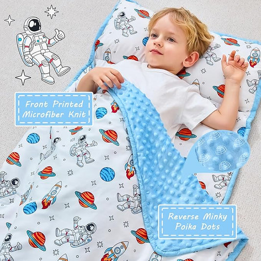 Toddler Nap Mat with Pillow and Blanket, Extra Large Rolled Napping Mats,Slumber Bags for Boys Girls,Kids Sleeping Bag for Daycare, Preschool Travel Camping