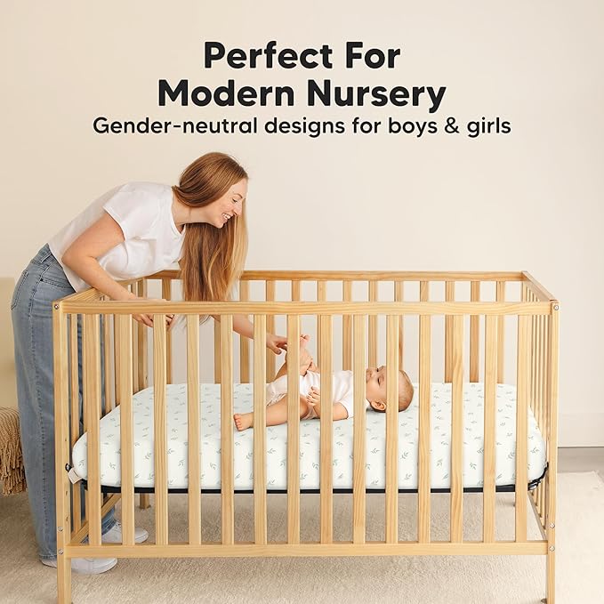 2-Pack Waterproof Crib Sheets for Girl, Boy - Organic Cotton 52X28 Fitted Crib Sheets Neutral, Crib Mattress Protector Sheets, Soft Toddler Bed Sheets,Washable Infant Fitted Baby Crib Sheets (Herb)