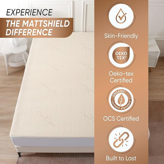 Luxury Waterproof Organic Mattress Protector King - Organic Cotton Breathable Mattress Pad Cover - Premium 380 GSM Comfort - Deep Pocket - Jersey Cotton Skirt - Fitted Design