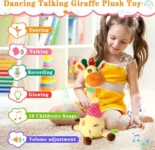 Dancing Talking Giraffe Toy, Stuffed Animal Baby Toy Repeating What You Say, Glowing Musical Electronic Giraffe Gifts for Toddlers 1-3 Years Old (Giraffe)
