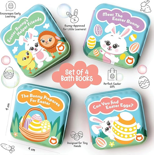 Easter Bath Book Set for Babies & Toddlers – 4 Colorful, Soft, and Waterproof Bath Books with Bunny & Animal Friends – Fun Bath Toys & Basket Stuffers – Perfect for Easter & Baby Showers