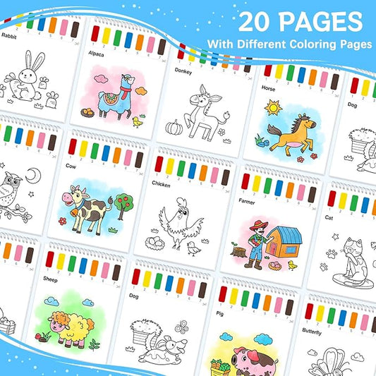 SOCOLER Paint with Water Coloring Books for Toddlers,Mess Free Watercolor Painting Papers for Kids Water Color Paint Kit Art Craft Birthday Gift for Ages 1-3, 4-8(Farm)