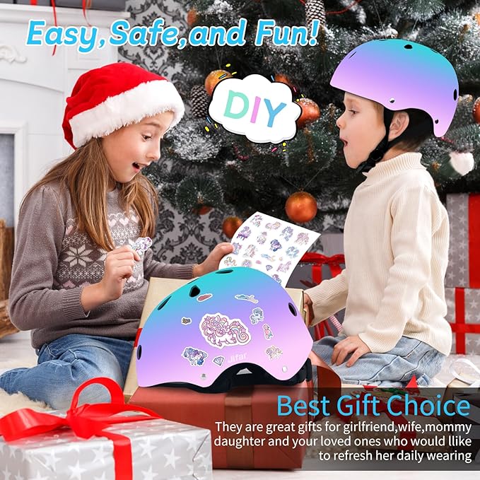 Adjustable Gradient Color Kids/Toddler Bike Helmet for 1-2-3-5-8-14 Years Boys Girls,Skateboard Helmet with Knee and Elbow Pads Wrist Guard Roller Skates,Cycling,Skating Scooter Longboard