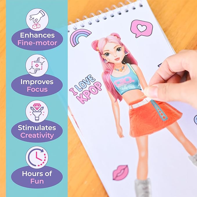 BSCOOL Sticker Dress up K-Pop - Sticker Activity Book for Kids. Learn Girls Fashion Design with Stickers and Guides for Kids 5 and up. Little Designer Creativity Book. K-Pop Singer Performance